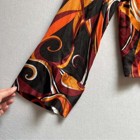 Zara Disco Multicolor Abstract Print Bell Sleeve knot Blouse Sz XS - Picture 6 of 9